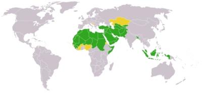 خريطة توضح موقع العالم الإسلامي